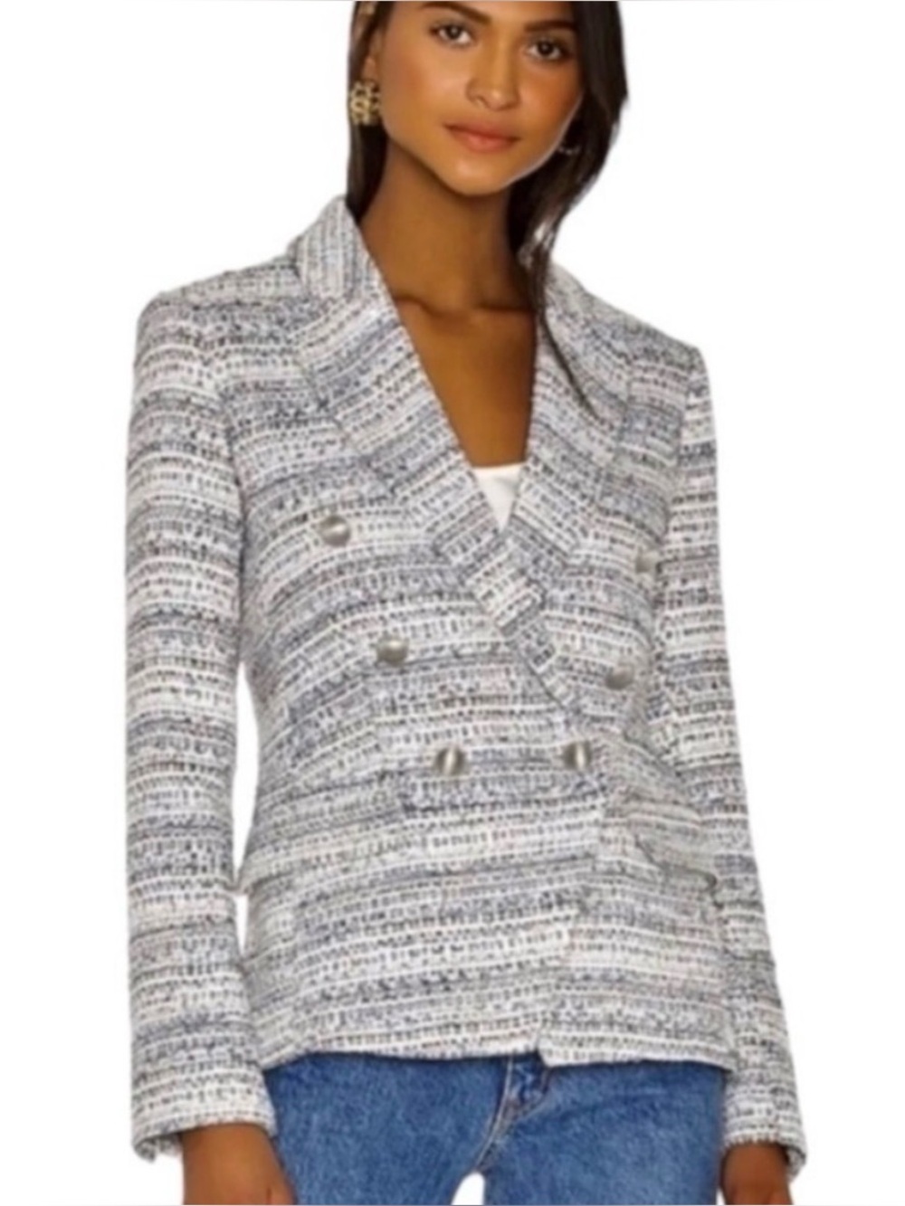 L’agence Kenzie Double Breasted Tweed Blue Blazer - 4